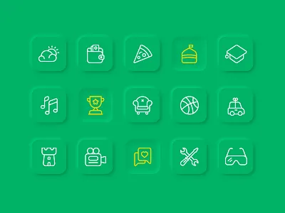 Bazaar category icons app ball game icon illustration iran like line mobile neumorphic pizza ui vector video weather