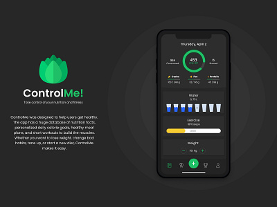 ControlMe: sport and nutrition app app dsgn interfacedesign newlogo nutrition sport uidesigns usability uxdesigns uxresearch uxtrends webdesigning