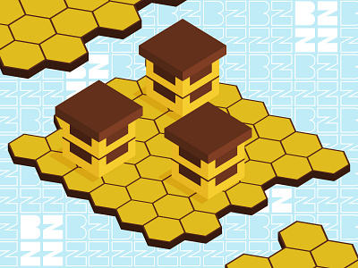 Honey Bzzz art bee color design hive honey honeybee honeycomb illustration illustrator isometric isometry vector