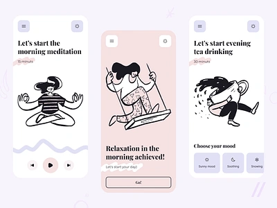 Stress Relief App animation app app design dashboard design illustration meditation mental health mobile motion onboarding stress app ui ui design uiux ux yoga