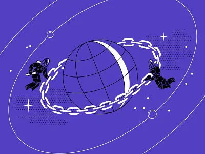 Link building 2d art 2d illustration article design building cosmos flat line link marketing minimal smm vector