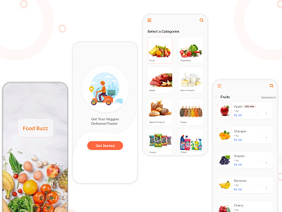 Get your Veggies right - Food Buzz App app design design design app designer dribbble food food delivery foodapp mobile mobile app design