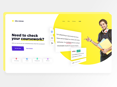 Spell Checking Service design education figma landing marketing service ui ux visual yellow