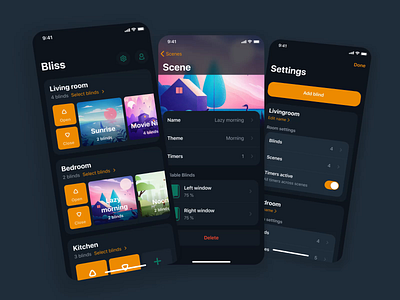 Bliss – Smart blinds control blinds control dark dark mode ios light mobile ui