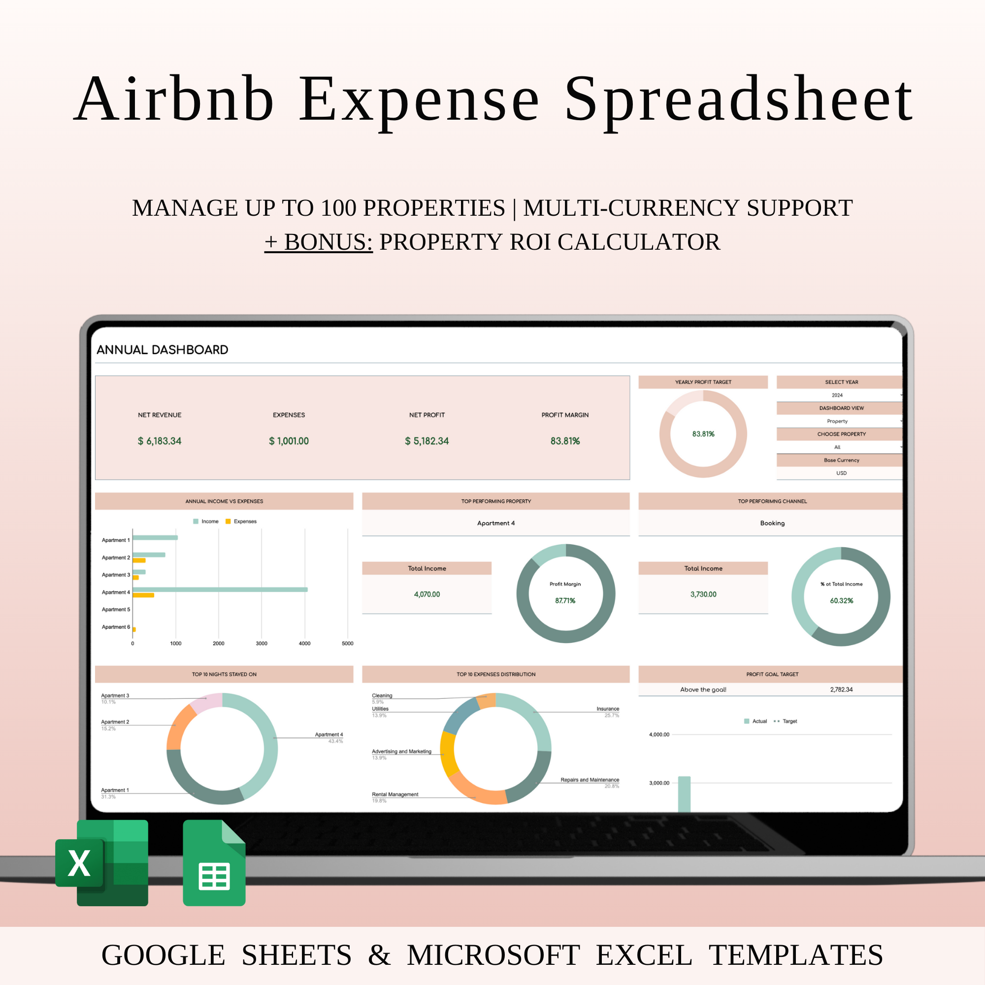 Airbnb Spreadsheet Template | Excel & Google Sheets airbnb elegant excel expense google sheets spreadsheet template templates
