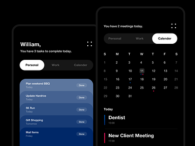 Calendar + To Do app design friendly interfaces iphone x ui ux