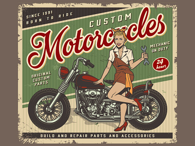 Pin up Poster adobe illustrator blonde colorful illustration motorbike motorcycle motorcycle art pin up pin up girl poster poster design repair retro vector vector illustration vintage