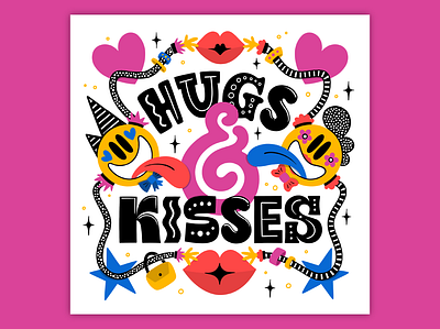 Hugs & Kisses 80s ampersand bold colorful hugs illustration kisses lettering muralart muralist pattern popart smileys type typography