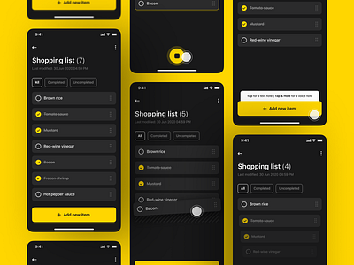 Shopping List - App app concept dark theme design drag and drop interface list manager minimal mobile planner task to do to do tracker ui ux