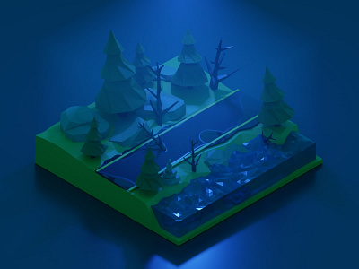 3D Road Night 3d model 3dforest blender blender3d blenderrender design isometric art lowpoly