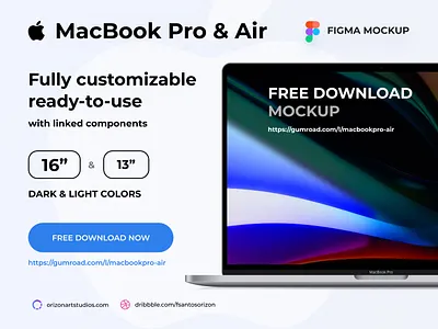 Figma Mockup - Free MacBook Pro & Air 16"/13" apple clean computer design display figma free freebie interface ios laptop macbook mockup modern ui ui design uiux vector vectors