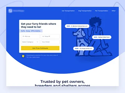 Pet Shipping Hero V2 clean cta form header hero pet pets shipping ui web design website website design