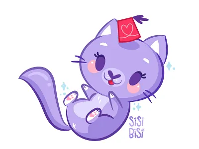 SisiBisi Cat On His Back bisi cat cats cute evil eye fez illustration kitten kittens kitty laughing lebanese lebanon levant liban paws purple pussycat