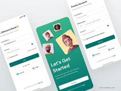 Login and Sign Up Screens 3d avatar chatting enter otp forgot password group chat login messaging app messenger minimal mobile app mobile responsive modern ui onboarding otp signup social splash telegram video call welcome