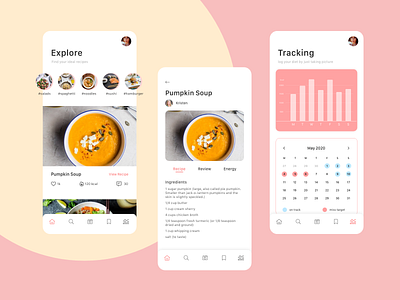 Social Media & Calories Tracking App for Diet People app diet app meal planner mobile app recipe app social media ui ux