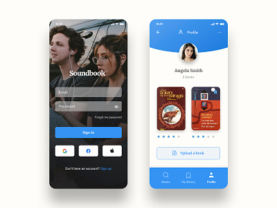 Book app UI app blue book flat leonforte ui ux web