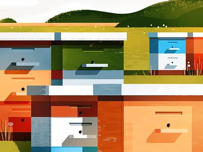 Beehives composition bee bees geometric hive hives illustration landscape scape
