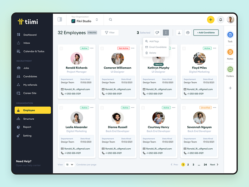 Tiimi - Employee List business candidate company dashboard employee hiring hr hrd hrm hrs job list management saas team ui user ux webapp