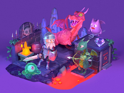 The Final Dungeon 3d c4d character cinema4d dangeon dragon fantasy game isometric octane