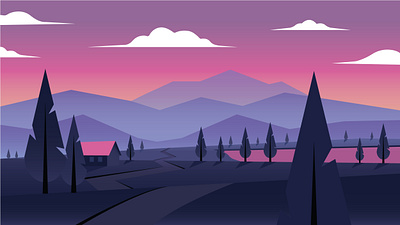 Sunset in the Mountains adobe illustrator design flat illustration illustrator landscape mountains sunset vector
