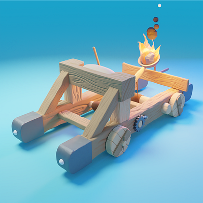 Low Poly Catapult blender blue catapult fantasy game art low poly low polygon lowpoly medieval render