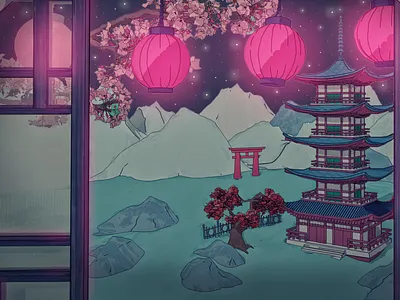 Shrine Festival at Cherry Blossom Season blossom cartoon cell cherry china festival japan japanese korea motion graphic render sakura shader toon