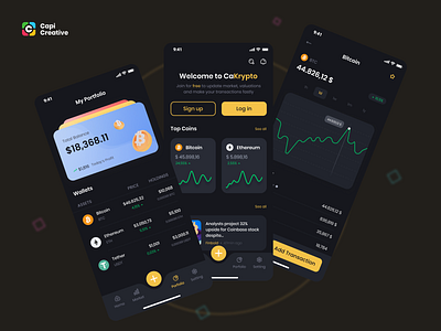 CaKrypto – Crypto App & Web UI Design app balance capi card chart coin detail creative crypto design graph home mobile trending ui ui kit wallet