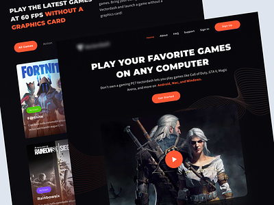 Online Gaming Platform branding dark mode development frontend development game game platform gamers gaming landing page logo nextjs online gaming ui ux web design