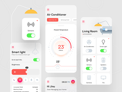 Smart House bluetooth bulb calicut card design chart cochin daily ui debut design system design systems electric appliances figma heater knob lights mumbai power qatar smart home switch