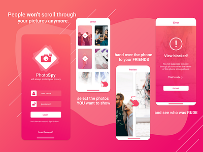 PhotoSpy App adobe xd design friends mobile app photo photography scrolling ui