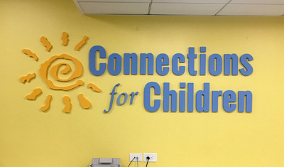 Connections for Children dimensional lettering environmental design signage