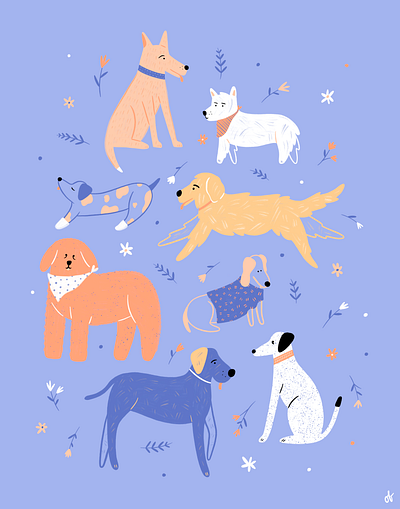 Doggos art design dogstudio flowers graphic design hand drawn illustration illustrator pets procreate