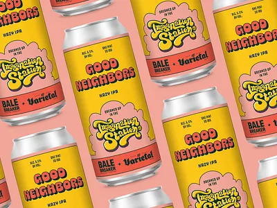 Good Neighbors Hazy IPA 70s beer can craft beer funk packaging pastel psychedelic script typography vintage