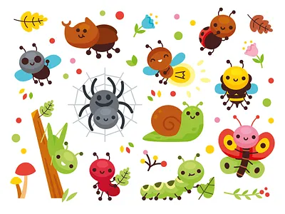 Creatures of the Garden animals ant bee bug butterfly cartoon children children book cute firefly flat flowers garden grasshopper illustration insects ladybug nature snail spider