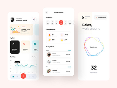 Fitness & Workout App #2 adobexd analytics app app design black calendar calories clean diet diet plan fitness gym meal mobile design modern design new stats ui design ui ux workout