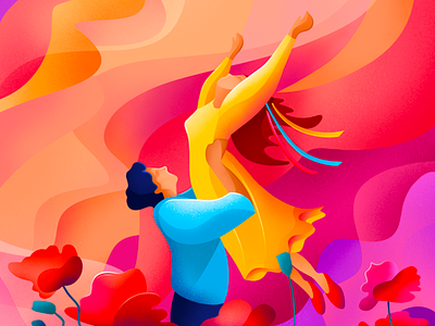 Victory bright colorful couple dance field flowers graphic design illustration love procreate sunset
