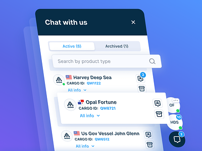 Online chat for the international shipping platform app chat clean corporate corporate design design floating chat gradient interface mobile ship shipping shipping platform ui ux web web app web design website widget