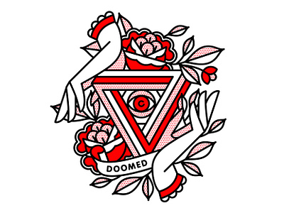 Doomed. 2020 apparel doom fingers flower halftone hands illustration mono line monoline pop art t shirt tattoo typography