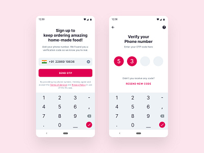 Phone Verification android app design food delivery app login material design new user online food order otp verification phone verification registration sign in sign up ui ux