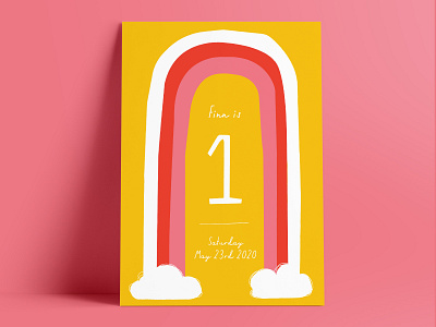 Finn's first birthday card childrens design digital doodle first birthday illustration invitation invite lettering mockup print rainbow script