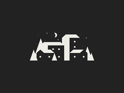 Negative Space Landscape Illustration abstract agrib apartments buildings city geometric homes house illustration landscape minimal moon moonlight negative negative space night nighttime space town village