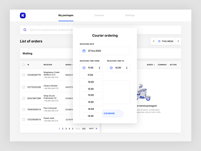 Couriers ordering- Details app butt cta data table design dropdown list minimal order ordering popup search ui web app web application