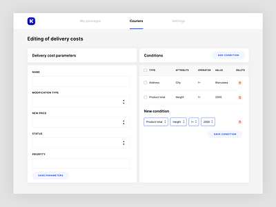 Couriers ordering- Costs delivery editing app button clean courier delivery design editing minimal new condition ordering ui web app web application