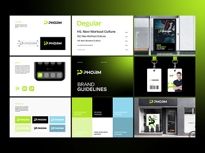 Phorm Brand Guidelines brand brand book brand guide brand guidelines branding design fit fitness green gym icon logo logodesign minimal muscle p letter people smart logo style guide