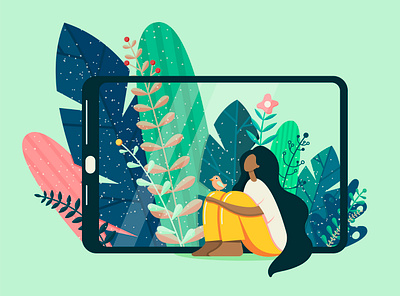 In leaves design ecology flat girl illustration leaves nature vector