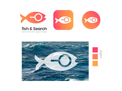 fish & Search app icon and logo app artist beach branding design fish fishing icon illustration lake life logo vector