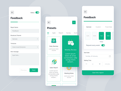 Slack bot app 😊 app bot branding card clean design form illustration interface ios mobile report robot schedule slack slack bot app ui ui design ux vector