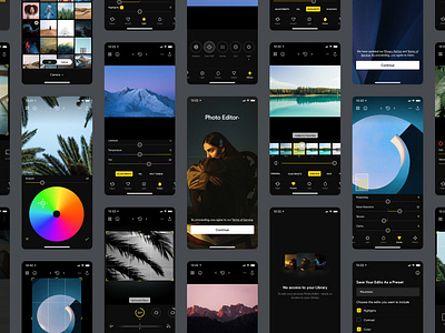 Photo Editor • Screens camera clean dark flat ios ios app photo app photo editor photography ui