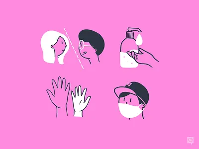 Back to work icons 2d art baseballcap besafe boy design disinfection girl icon illustration lineart linen lines monochrome socialdistancing voluenteer