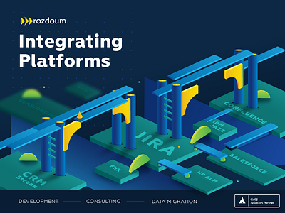 key visual advertising application atlassian branding bridge illustration key visual platform summit vector